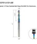 One Quarter Inch Extra Long DLC Coated Two Flute Carbide Ball Nose End Mill For Aluminum Copper Alloys And Plastic Machining High Precision Wear Resistant Cutting Tool, front view with dimensions.