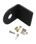 1x black L-shaped aluminum motor mounting bracket with mounting hole; includes screws and nuts