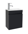 Compact 16 Inch Wall Mounted Vanity With Sink In Black Finish Space Saving Bathroom Cabinet Set With Chrome Faucet And Pop Up Drain