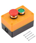 Yellow and black Momentary Green Push Button Switch Box With Emergency Stop No NC Contacts 10A 415V Quick Connect Terminals