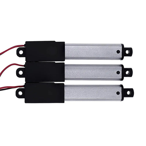 Three Plug And Play Robot Actuator With 30mm Or 50mm Stroke Run On DC 12V Power, designed for various workshop applications.
