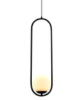 Capri 7 Inch Integrated LED Pendant Light In Black With White Glass Shade, ideal for kitchen island or dining area.
