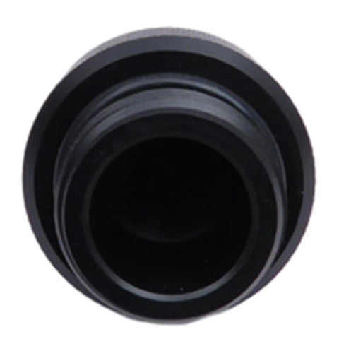 DIN Tank Valve Dust Plug Cap Protector End Cap With Cord for Scuba Diving Regulator, black threaded cover, angled view
