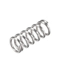 Side view of a silver stainless steel compression spring, 12 mm OD, 1.6 mm wire.