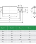High Voltage 750VDC Fast Car Fuse For Protection And EV Battery Safety, 100A To 250A Fusible Link dimensions diagram with measurements.