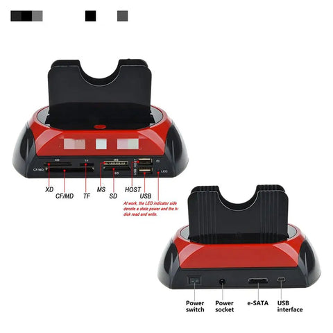 All In One Hdd Docking Station With Usb 3.0 And Esata Connectivity For 2.5 And 3.5 Inch Drives front and back view showing connectivity ports.