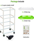 Package contents of Four Tier Sprout Tray Set With Heavy Duty Plastic Shelf For Soil Free Wheatgrass Seeds Grower And Storage Trays For Garden Home Office