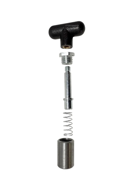 Rock Solid Half Inch T Handle Locking Pull Pin With Spring Loaded Release And Durable Nylon Grip Engineered For Custom Shop Rigs components shown expanded.