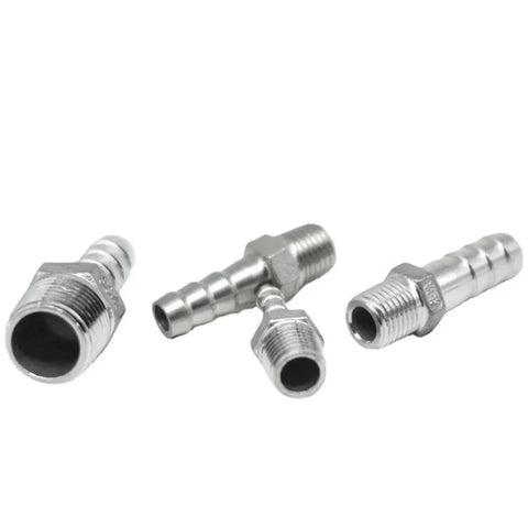 Heavy Duty Stainless Steel NPT Male Hose Barb Pipe Fitting Connector Kit, 1 Eighth To 2 Inch NPT Sizes, 304 Stainless in silver finish