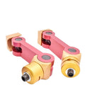 Universal Adjustable CNC Mill Workpiece Stop Positioner And Lathe Locator Tool for Precision Machining Rigs, pink and gold colors.