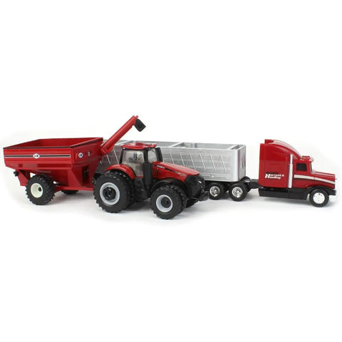 1 To 64 Scale 8250 Combine Harvesting Tractor And Truck Set With Rubber Wheels featuring AFS Connect Magnum 340 and grain trailer
