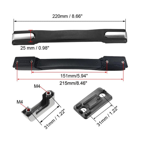 Luggage Handle Replacement Strap Grip For Suitcases 220mm Long With Rubber Grip And Zinc End Caps Plastic Body Dimensions
