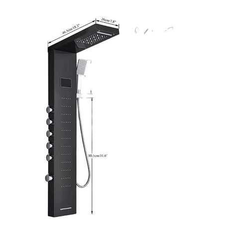 Premium Thermostatic Shower Mixer Set With Built In Led Display And Satin Black Wall Mount Bathroom Shower Tower side view dimensions