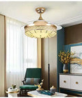 42 Inch Crown Style Ceiling Fan With Light And Remote Control Gorgeous Gold Finish Showstopper Design For Living Room Kitchen Easy Install And Whisper Quiet Motor Adds Instant Vibe To Any Room, showcased in a modern living space.