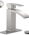 Brushed Nickel Sleek Waterfall Bathroom Faucet With Single Handle For One Hole Sink Brass Modern Commercial Faucet