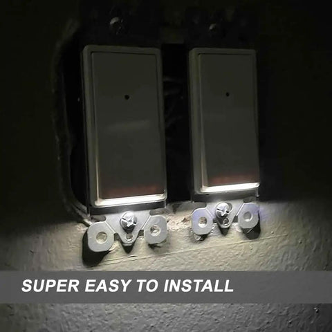 Three Way Light Switch With Night Light No Neutral Required No Fuss Install Illuminated Three Way Switch With Light Sensor 15 Amp 110V Residential Grade Daylight LED Night Light Dual Pack Keeps Hallways Safe Without Waking Sleepers shown in outlet.