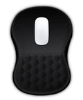 Ergonomic Mouse Pad With Wrist Support And Massage Design For Pain Relief Memory Foam Cushion Non Slip PU Base Desk Pad For Wireless Mouse 12 By 8 Inch Black, top view with massage bumps and black surface.