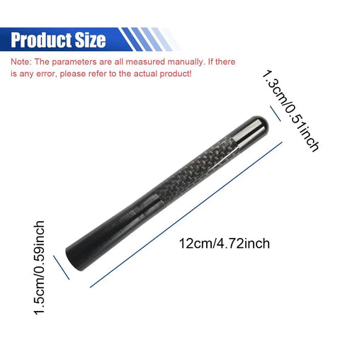Carbon Fiber Car Short Antenna 4.72 Inch Aluminum Alloy Signal Receiver with 4 Screws and 2 Gaskets, product size shown