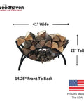 3 Foot Crescent Firewood Rack Heavy Duty Indoor Outdoor Steel Log Holder With Black Powder Coat Finish And Cover Made In USA