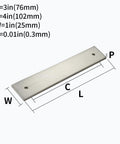 Five Pack 4 Inch Square Cabinet Pull Backplates, 3 Inch Center To Center (76mm) Mounting, Brushed Satin Nickel Finish dimensions