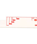 Positioning post ruler for 3 Hole Handheld Paper Punch Grab And Go, shows A4 to A7 measurements, white with red markings
