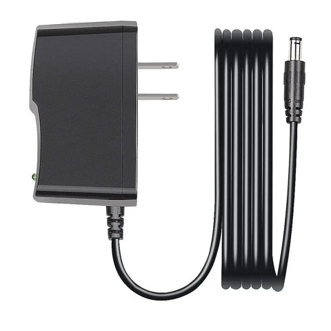 UL Listed 9V AC Power Adapter With 5.5x2.1mm Plug, 6.6ft Cord, Center Positive, shown side view, cord coiled, AC plug visible.