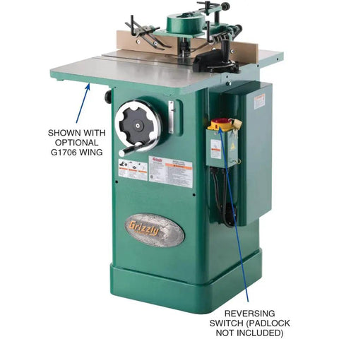 Built Like A Tank One Point Five Horsepower Woodworking Shaper Featuring Massive Twenty By Eighteen Inch Cast Iron Table And Dual Voltage Motor