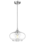 JAZAVA 9.8 Inch Brushed Nickel Pendant Lights Kitchen Island,Bubble Glass with clear globe and adjustable height.