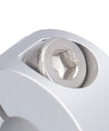 Heavy Duty Clamp Style Shaft Collars Are Totally Solid For Robotics And Engineering Work High Strength Aluminum Alloy For Axle Fixing Zero Hassle Setup Is Easy Peasy 5 Pack Size Fits Any Tough Project You Have To Complete Now. close-up of aluminum shaft collar clamp screw