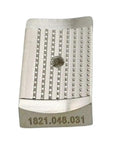 Signode BXT3 19 Battery Strapping Tool Gripper And Toothed Plate OEM Replacement 1821.048.031 Keeps Straps From Slipping And Locks In Tight For Reliable No Fluff Performance. silver metal replacement jaw plate with threaded hole and toothed grip