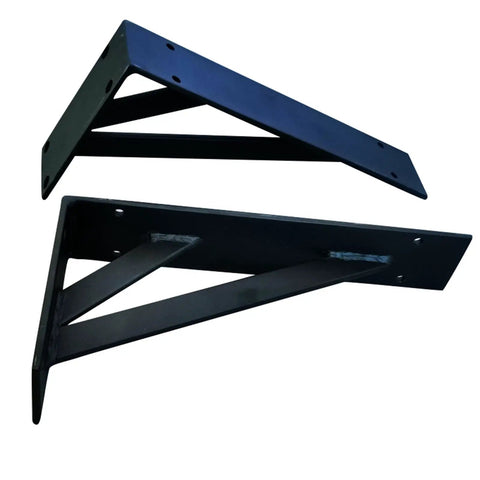2 Pack Straight Up Heavy Duty Triangle Shelf Brackets Built Like A Tank For Wall Mounted Floating Shelves Rugged Carbon Steel Corner Supports With Mounting Hardware Matte Black 31.5 Inches view of two triangle brackets