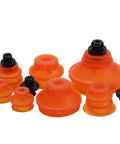 Grab this awesome one-pack of VB Series Polyurethane Pneumatic Suction Cups For Your Industrial Manipulator Needs. Orange suction cups of various sizes.