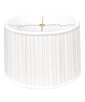 Shallow Drum Lamp Shade With English Box Pleat In Crisp White, Modern Silk Look, 17 By 18 By 11.5 Inches, Easy Install, Premium Lining