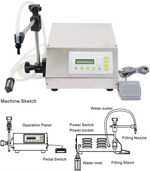 Automatic Liquid Filling Machine With Precision Bottle Filler Pump System For Water Shampoo Milk, with operational panel and filling nozzle design.