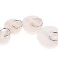 4pcs Rubber Sink Drain Stopper with Pull Ring for Bathtubs, white rubber drain plugs with metal pull rings, various sizes.