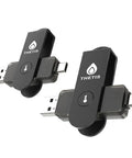 Top Tier FIDO2 Security Key And MFA Hardware Token With NFC Passkey, two black USB-C authentication devices.