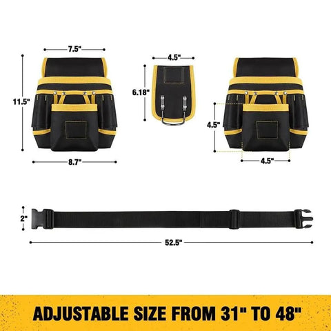 Adjustable Tool Waist Belt With 26 Pockets And Strong Magnets For Holding Hammers Tape Measures Screwdrivers Drills And More On Job Sites Or Home Projects Built From Thick Abrasion Resistant Canvas For Daily Heavy Duty Use, 52.5-inch belt
