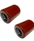 High-Performance Replacement PU Load Wheel Rollers For ApolloLift Electric Pallet Jacks, red 3x3.7 inch rollers with bearings.