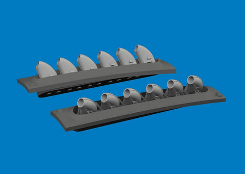 P 40 Exhaust Pipe Round Brassin Upgrade For Dual Exhaust 1 To 48 Scale Plastic Model Detailing Kit showing two rows of exhausts