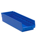 Blue Budget-Friendly Economy Part Organizer Bins 20 Pack, 18 In L By 7 In W By 4 In H, wide hopper front, durable polypropylene