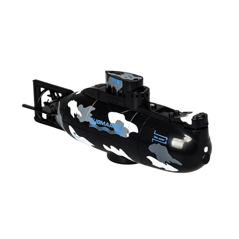 Mini RC Nuclear Submarine With One Key Diving High Speed Waterproof Remote Control Boat, black plastic, side view.