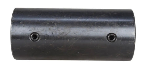 Beefy 1-3/16 Inch Solid Shaft Coupler With Keyway And Set Screws For Rugged Power Transfer, black oxide finish visible