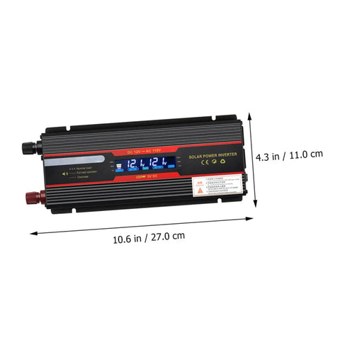 Straight Up Heavy Duty Dc To Ac Power Inverter Converter With Digital Lcd Screen and rugged aluminum shell, 10.6 x 4.3 inches, ideal for cars and homes.