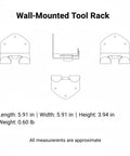 Diagram of Orange Metal Wall Mounted Tool Rack for Small Garages, space-saving design with dimensions, sleek wall mount system.