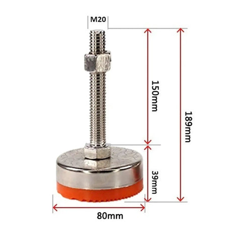 Four Pack Adjustable Leveling Feet For Furniture Cabinet And Workbench, Rust Resistant Iron With PVC Anti Slip Mat, 500 Kg Load, D80 M16 M20 Options With Various Lengths, Durable Striped Base For Tables, Cabinets, Plant Racks M20 leveling foot, 80mm base, 189mm height