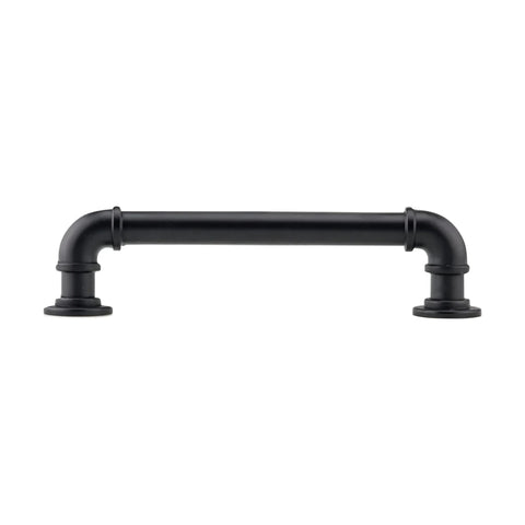 Ten Pack Matte Black Industrial Pipe Style Cabinet Pulls With Five And One Thirty Second Inch Center To Center And Six Inch Overall Length