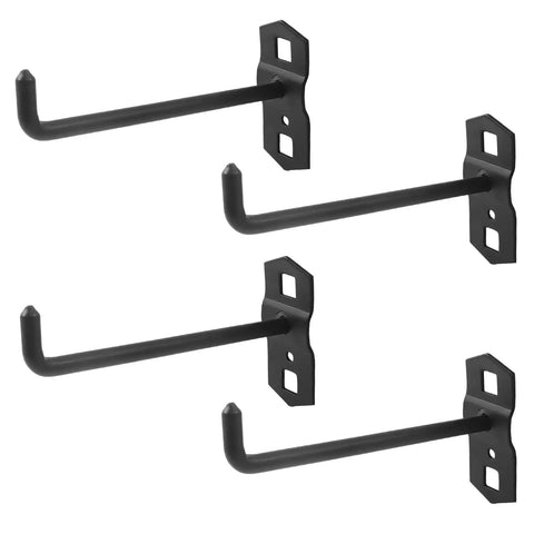 Heavy Duty Four Inch Pegboard Hooks For Three Eighths Inch Square Holes One And A Half Inch Spacing Steel Garage Wall Organizer Gear Storage Set Black Four Pack Holds Hammers Cords And Power Tools