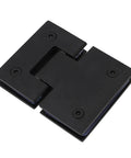 Built Tough Stainless Steel Shower Door Hinge For Frameless Bathrooms With Silent Auto Close And Buttery Smooth 180 Degree Dual Swing Setup Drop Dead Easy Install Rust Free Finish black dual swing hinge close up.