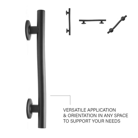 18 Inch Designer Wave Shower Grab Bar In Matte Black, sleek curved view