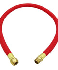 3 Foot Epdm Rubber Leader Hose Half Inch Air Line Tubing Cold Weather Champ Tough As Nails Swaps Out Fast For Compressors And Hose Reels Delivers High Flow With Way Less Vibration Hassle Free, red with brass fittings.